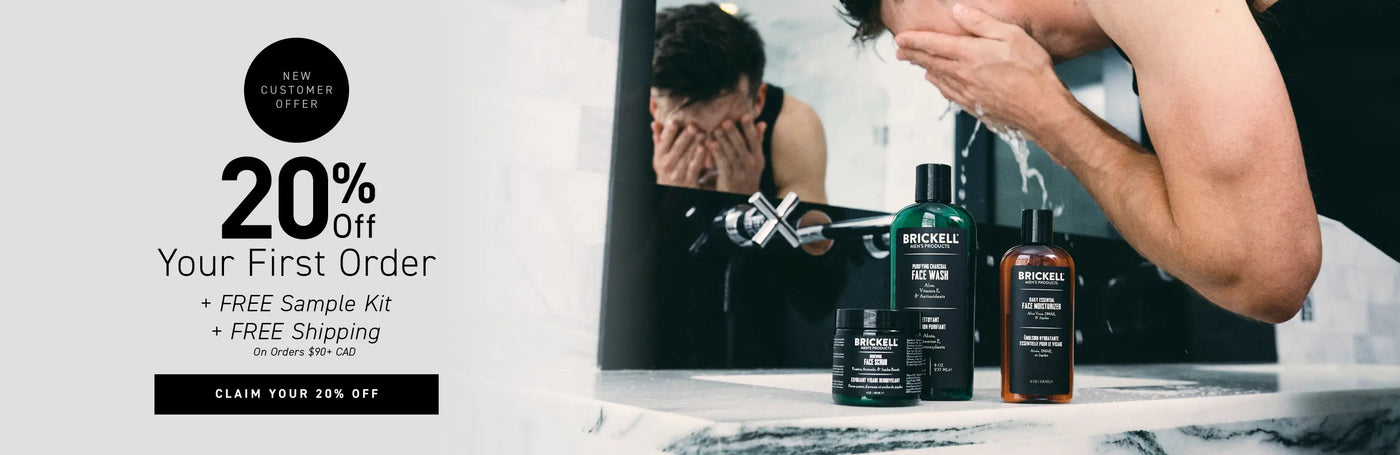 New Customer Offer: 20% off your first order + FREE Sample Kit + FREE Shipping on orders $90+ CAD. Button: Claim your 20% off.