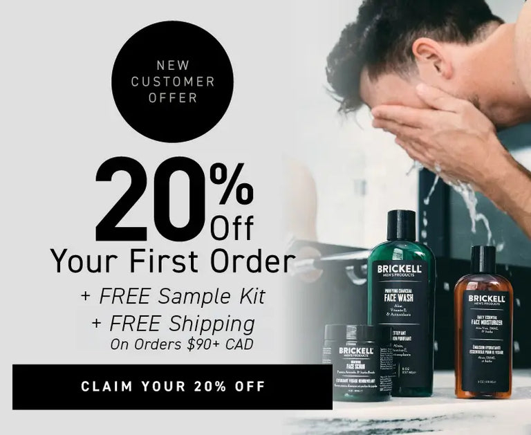 New Customer Offer: 20% off your first order + FREE Sample Kit + FREE Shipping on orders $90+ CAD. Button: Claim your 20% off.